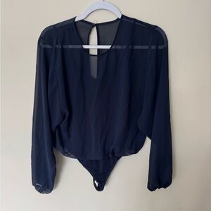 Express Navy Sheer Bodysuit Top